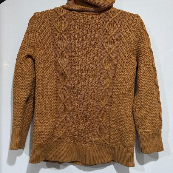 LL Bean Signature Sweater Womens Small Orange Cable Knit Cowl Neck Cotton - Picture 2 of 7